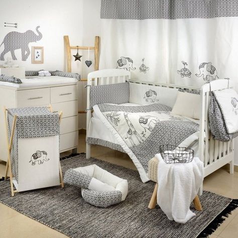 Bambi Embroidery, Jungle Crib Bedding, Dreamy Bedding, Disney Baby Rooms, Elephant Crib Bedding, Bedding Neutral, Baby Beds, Embroidery Modern, Crib Bedding Boy