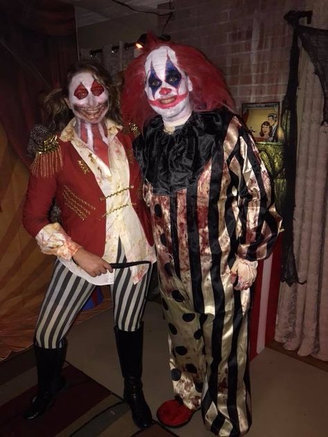 Homemade evil ring master costume and creep clown Scary Circus Halloween Costumes, Scary Ringmaster, Creepy Carnival Costumes, Ring Master Costume, Circus Halloween Costumes, Scary Circus, Ring Master, Creepy Carnival, Halloween Stuff