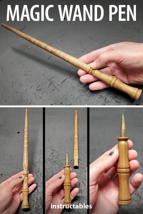 danthemakerman shares how to make a wooden pen that with the cap on looks like a magic wand. #Instructables #workshop #woodworking #woodshop #HarryPotter Pen Turning Ideas, How To Make A Wand, Custom Wands Designs, Wicca Diy, Diy Holiday Gift Ideas, Woodworking Projects Easy, Gift Ideas Easy, Simple Woodworking Projects, Custom Woodworking Projects