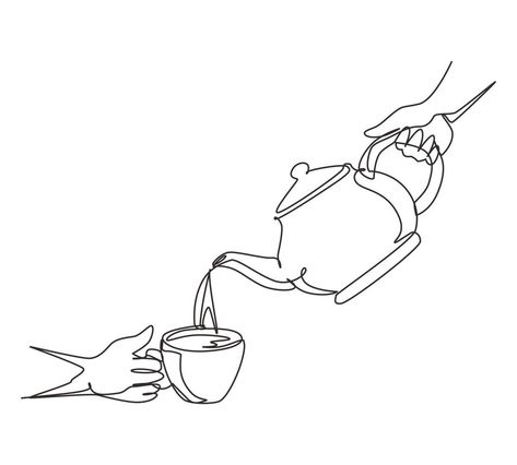 Tea Pouring Drawing, Teapot Pouring Tea, Tea Cup Drawing, Pouring Tea, Sand Glass, One Line Drawing, Organic Tea, Continuous Line Drawing, Glass Teapot