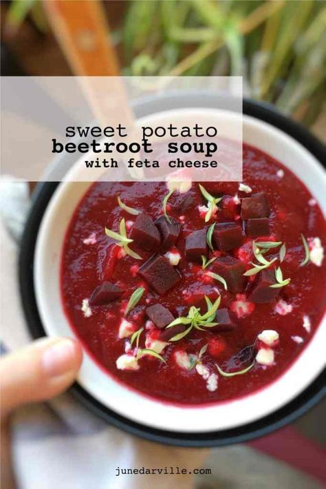 Sweet Potato Feta, Soup With Sweet Potato, Beetroot Carpaccio, Bisque Soup Recipes, Valentines Food Dinner, Boiling Sweet Potatoes, Beetroot Recipes, Beetroot Soup, Yummy Sweet Potatoes