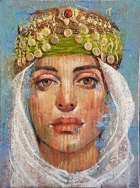 MAYSA MOHAMMED - CONTEMPORARY SYRIAN ARTIST,  2017 Syrian Painting, Syrian Aesthetic, Syrian Culture, Syrian Women, Ancient Clothing, Acrylic Portrait Painting, Gardens Of Babylon, Acrylic Portrait, Abstract Art Paintings Acrylics