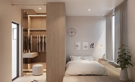 Master Bedroom | Apartment on Behance Master Room Design, Tiny Bedroom Design, Open Living Room Design, Platform Bedroom, Google Sketchup, Master Room, Bedroom Bed Design, Luxury Apartment, Home Design Living Room