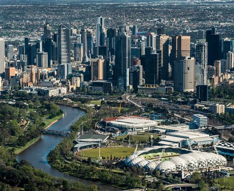 Sports precinct in the foreground, Melbourne in the background Melbourne Skyline, Melbourne Travel, Urban Aesthetic, Melbourne Victoria, St Kilda, Victoria Australia, Melbourne Australia, Australia Living, Old Building