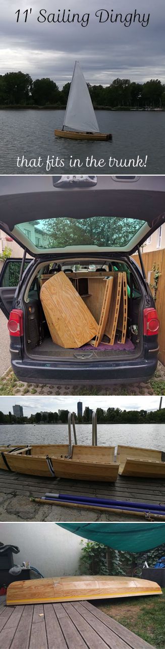 Build an 11' Sailing Dinghy that will fit in the trunk of an SUV. Boat Craft, Boating License, House Library, Workshop Projects, Boat Crafts, Sailing Dinghy, Small Sailboats, Yacht Builders, Vw Sharan