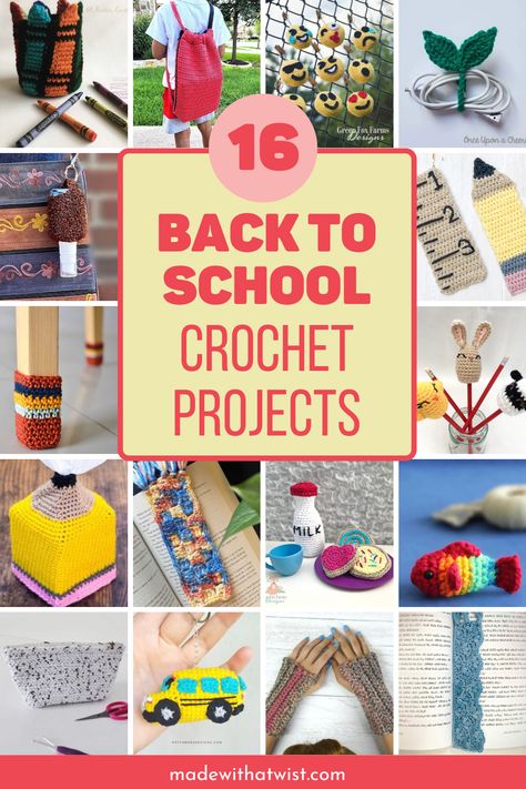 School Crochet Patterns, Back To School Crochet Projects, Crochet For Students, Crochet School Ideas, Back To School Crochet Patterns, Crochet Ideas For School, Crochet School Accessories, Crochet Back To School Ideas, Back To School Crochet Ideas