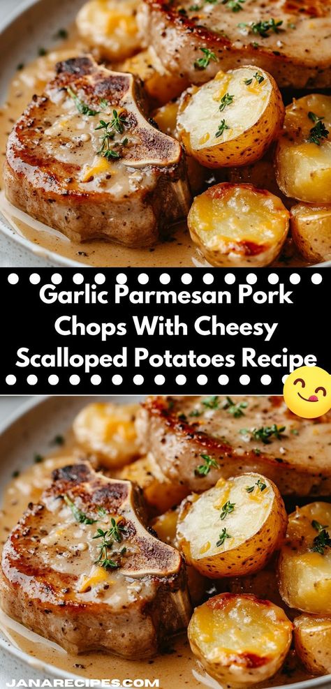 Searching for a comforting dinner idea? Try this Garlic Parmesan Pork Chops paired with Cheesy Scalloped Potatoes. This hearty recipe not only offers rich flavors but is also a crowd-pleaser for family gatherings. Garlic Parmesan Pork Chops, Cheesy Scalloped Potatoes Recipe, Creamy Scalloped Potatoes, Parmesan Pork Chops, Cheesy Scalloped Potatoes, Scalloped Potatoes Recipe, Cheesy Potatoes Recipe, Seared Pork Chops, Scalloped Potatoes Cheesy