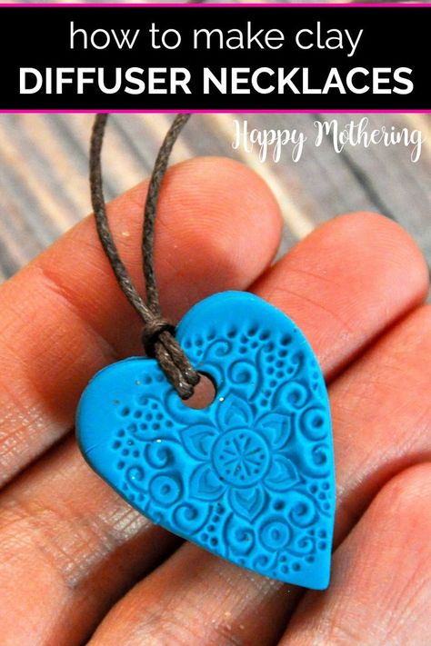 Want a pretty essential oil diffuser necklace without the expensive price? Learn how to make DIY Baked Clay Diffuser Necklaces. Learn how to use your favorite EO blends with your diffuser jewelry. This easy tutorial is fun for kids and makes a great homemade gift idea too! #essentialoils #diffusernecklace #essentialoiluses #easycrafts #homemadegifts #giftsfromkids #essentialoildiffuser #diffusers #diyjewelry #diydiffusernecklace #howto #diy #diygifts #doterra #youngliving #planttherapy Polymer Clay Diffuser, Air Dry Clay Diffuser Diy, Clay Items To Sell, Freshies How To Make, Polymer Clay Necklaces, How To Make A Necklace, Diffuser Necklace Diy, Clay Essential Oil Diffuser, Clay Diffuser