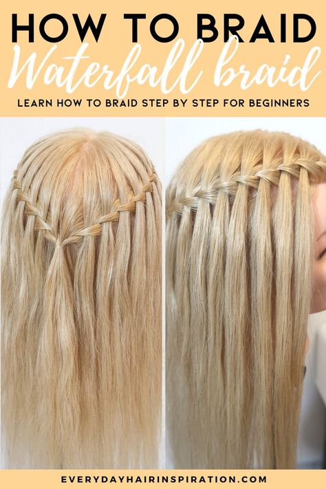 How to waterfall braid for beginners How Do You Do A Waterfall Braid, Cascade Braid Tutorial, French Waterfall Braid, Easy Waterfall Braid For Beginners, Diy Braid Hairstyles, Braided Hairstyles For Thick Hair, How To Do A Waterfall Braid, Easy Braid Hairstyles For Long Hair, Waterfall Braid Short Hair