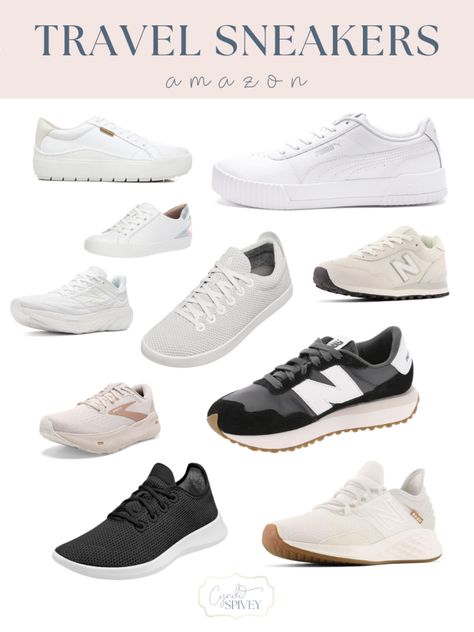 Travel Outfit Sneakers, Sneakers For Europe Travel, Neutral Womens Sneakers, Best White Shoes, Best Sneakers For Walking, Shoes For College, Walking Sneakers For Women, Comfortable Travel Shoes, Best Shoes For Travel