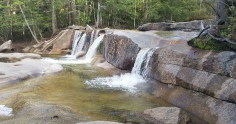 Swim Underneath A Waterfall At This Refreshing Natural Pool In New Hampshire Parking Lot Sign, Side Road, Summer Swimming, New England Travel, Natural Pool, White Mountains, Swimming Holes, Forest Service, England Travel