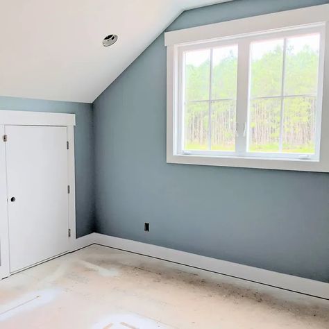 Blue walls bedroom interior Sherwin Williams Rain Farrow And Ball Oval Room Blue Bedroom, Oval Room Blue Bathroom, Oval Room Blue Bedroom, Oval Room Blue Farrow And Ball, Sherwin Williams Rain, Pale Blue Bedrooms, Green Bedroom Paint, Boys Bedroom Colors, Blue Green Bedrooms