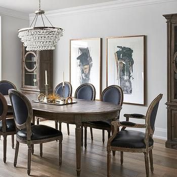 Oval French Dining Table with Black Leather Round Back Chairs Coastal Dining Room Decor, Joanna Gaines Dining Room, Modern Farmhouse Dining Room Decor, Dining Room Decor Elegant, Dining Room Decor Traditional, Dining Room Decor Rustic, Dining Room Table And Chairs, Dining Room Decor Modern, French Dining Tables