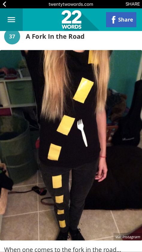 Road Sign Costume, Halloween Pun Costumes Diy, Leaf Blower Costume, Easy Pun Halloween Costumes, Pickleball Halloween Costume, Fork In The Road Costume, Cricut Costume Ideas, Simple Work Halloween Costumes, Funny Simple Halloween Costumes