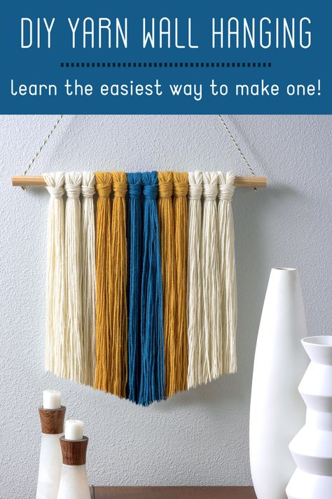 Diy Wall Hanging Yarn, Easy Yarn Crafts, Boho Ideas, Wall Hanging Ideas, Stick Wall Art, Simple Macrame, Yarn Hanging, Yarn Wall Art, Unique Yarn