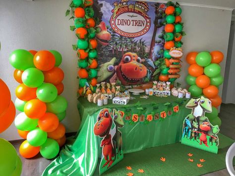 Dinosaur Train Birthday Party Ideas | Photo 2 of 7 Dino Train Birthday Party, Dinosaur Train Birthday Party, Dinosaur Train Birthday, Train Birthday Party Ideas, Ace Birthday, Dinosaur Train Party, Train Birthday Party Decorations, Dino Train, 1rst Birthday