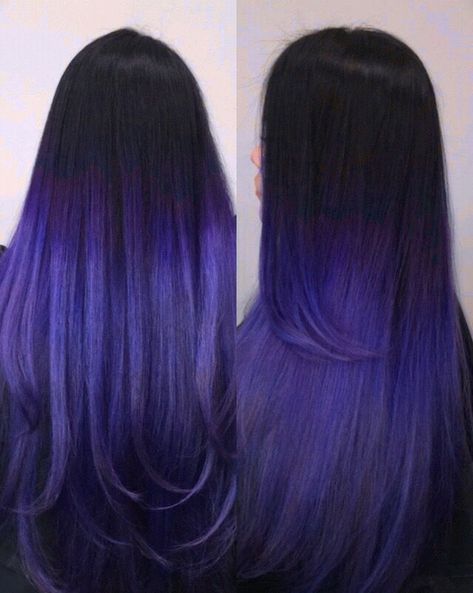 Perpul Hair Color Ideas, Black Roots Purple Hair Ombre, Black Into Purple Hair, Black Purple Hair Ombre, Long Black And Purple Hair, Dyed Hair Inspiration Purple, Pelo Morado Aesthetic, Purple Hair With Black Highlights, Black Purple Hair Color