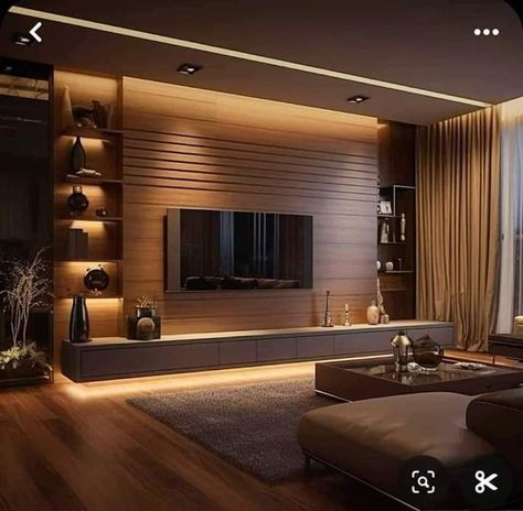 Wooden Tv Panel Design Modern, Interior Design Wood Modern Living Rooms, Wooden Theme Interior Design, House Interior Wood Modern, Led Wall Design Living Rooms, Wooden Led Panel Designs, Led Panel For Bedroom, Wooden Tv Wall Design Modern Luxury, Wooden House Design Interior