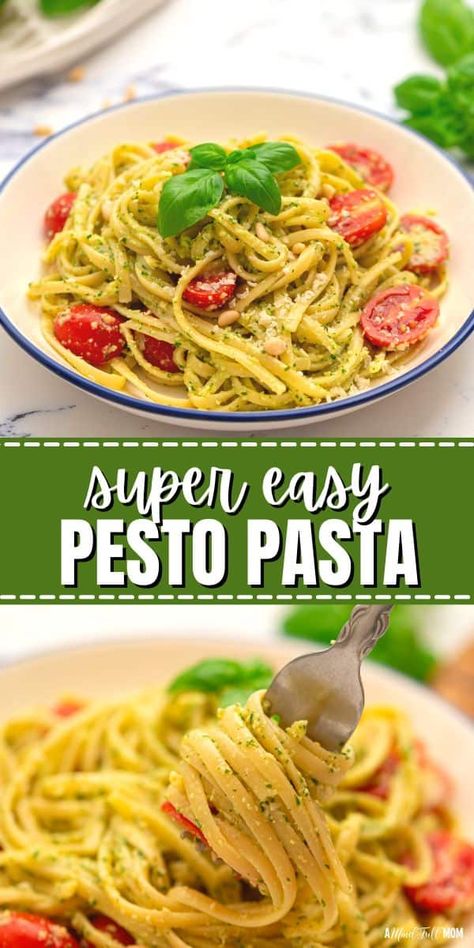 If you are looking for a quick and easy dinner recipe, look no further than this bold and flavorful recipe for Pesto Pasta! Made with tender pasta and vibrant homemade pesto, this 20-minute dinner recipe is packed with intense flavor. Dishes With Pesto Sauce, Using Pesto In Recipes, Pasta With Pesto Recipes, Easy Pesto Pasta Recipes, Basil Pesto Pasta Recipes, Chicken Pesto Pasta Recipes, Pasta Pesto Recipes, Pesto Recipe Pasta, Pasta With Pesto Sauce