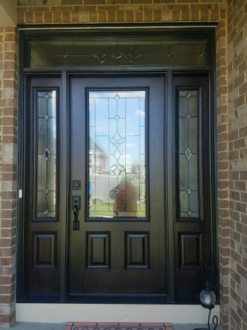 Glass For Doors Entrance, Black Entry Doors, Exterior Doors With Sidelights, Glass Window Design, Door With Sidelights, Entry Door With Sidelights, Entry Door Designs, Front Door Inspiration, Modern Entrance Door