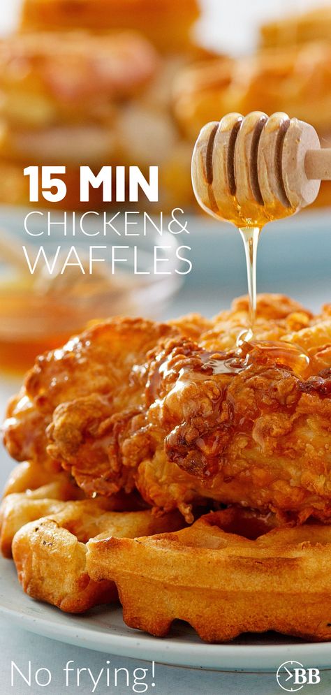 Chicken An Waffles, Breakfast Chicken And Waffles, Chicken In Waffles, Waffles And Chicken Breakfast, Homemade Chicken And Waffles Recipes, Chicken And Waffles Recipe Sauce, Chicken And Waffle Breakfast Sandwich, Waffle With Chicken, Healthy Chicken And Waffles Recipe