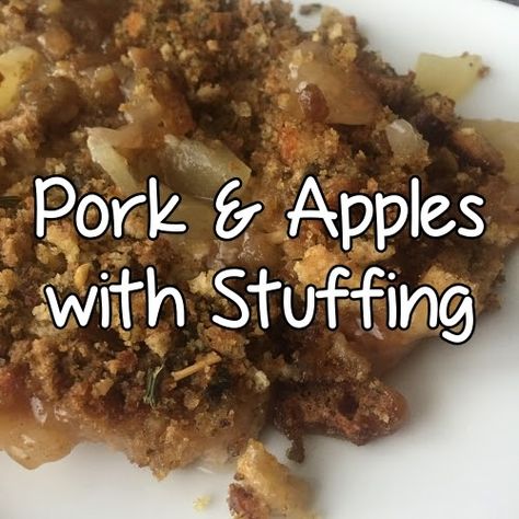 Apple Pork Chops Crockpot, Stuffing Pork Chops, Cast Iron Skillet Apple Pie, Iron Skillet Apple Pie, Apple Pork Chops Baked, Pork And Apples, Recipe For Pork Chops, Stove Top Stuffing Recipes, Skillet Apple Pie