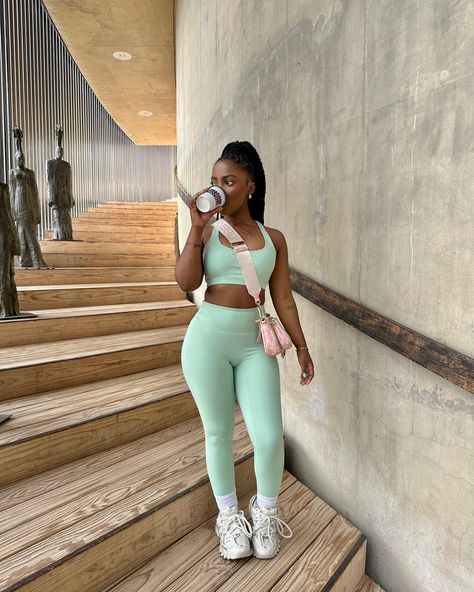 Felt cute, but it’s a daily thing x 💚🍏 @cottonon_africa @essie Simple Conversation Starters, Purple Leggings Outfit, Cute Athleisure Outfits, Cute Chill Outfits, Conversation Starters For Kids, Leggings Outfit Casual, Gymwear Outfits, Gym Attire, Cute Workout Outfits