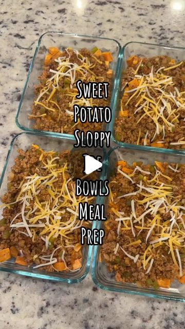 ✨Kelsi_Faith&Fitness✨ on Instagram: "💥Sweet Potato Sloppy Joe Bowls by @stayfitmom_krista 💥  - ✨Macros per serving (makes 4)✨ •Calories 500  •Protein 35g •Carbs 38g •Fat 23g  - ✨INGREDIENTS✨ •1 lb lean ground turkey  •1/2 lb lean ground beef  •20oz diced uncooked sweet potatoes  •1/2 sweet onion diced  •1 green bell pepper diced  •1/2 tablespoon avocado oil  •3 tablespoons light brown sugar  •1 tablespoon Worcestershire sauce  •1 teaspoon mustard  •1/3 cup ketchup  •1-2 teaspoons of chili powder  •8oz tomato sauce  •1/4 cup reduced fat Mexican cheese divided  •garlic powder, salt, and pepper  - ✨DIRECTIONS✨ 	1. Preheat oven to 400 degrees  	2. On a large baking sheet place 4 oven safe meal prep containers  	3. Spray containers with non stick spray  	4. Add 5oz of diced uncooked sweet pot Baked Sweet Potato Meal Prep, Sweet Potato Sloppy Joe Bowl, Sloppy Joe Sweet Potato Bowl, Sweet Potato Meal Prep Lunches, Ground Beef Sweet Potato Bowl, Sweet Potato Protein Bowl, Ground Beef And Sweet Potato Recipes, Ground Turkey Meal Prep Healthy, Stayfitmom Krista Recipes