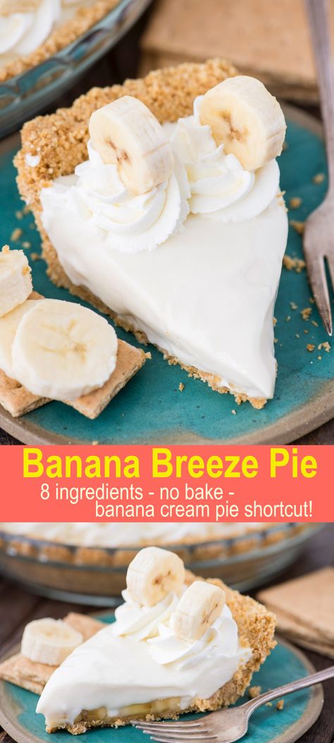 Banana Breeze Pie is a no bake creamy, custard like banana pie that uses cream cheese, sweetened condensed milk and lemon juice for the filling. The filling is creamy & sweet with a lemony citrus undertone. Plus then there are the bananas! This no bake banana pie gets it’s name (Banana Breeze Pie) because it’s a breeze to make and is considered a shortcut to banana cream pie. #bananacreampie #bananabreezepie #pie Cream Cheese Sweetened Condensed Milk, Bake Banana, Banana Pie, Food Fest, Chocolate Pie Recipes, Bake Recipes, Fruitcake Recipes, Cream Pie Recipes, Cookout Food