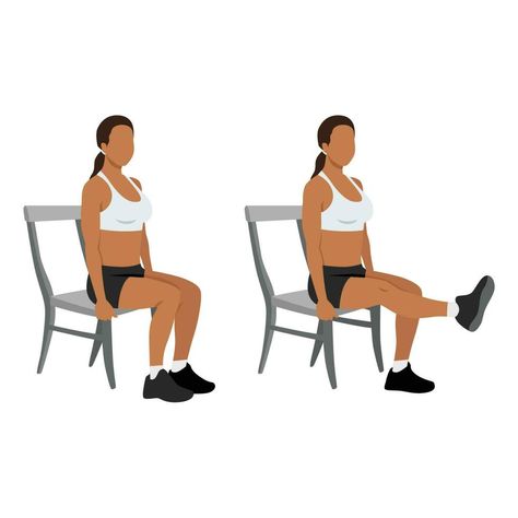 Woman doing seated chair leg extensions Leg Extensions, Chair Legs, Self Care Activities, Vector Art, Collage, Health, Pins