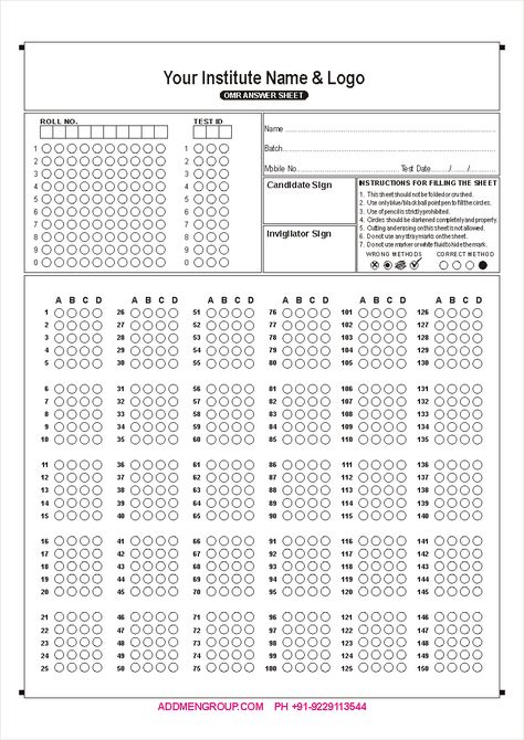 If you want to prepare for any competitive exams with omr sheet. Then you just need to click on free sample omr sheet download option which is available at Addmen's websites. Answer Sheet Template, Omr Sheet, Multiple Choice Test, Certificate Format, Exam Answer, Answer Sheet, Computer Shortcuts, 100 Questions, Writing Strategies