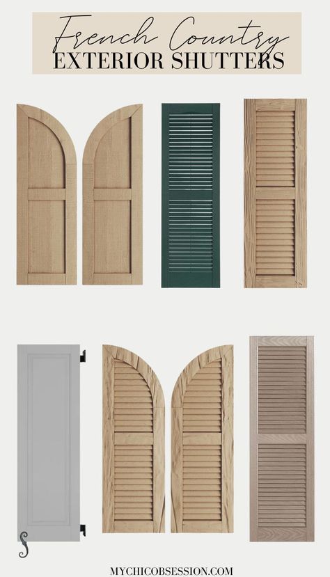 French Shutters Exterior, European Shutters Exterior, Types Of Shutters Exterior, French Country Shutters Exterior, French Country Exterior Homes, Shutter Inspiration, French Country Shutters, Country Shutters, European Exterior