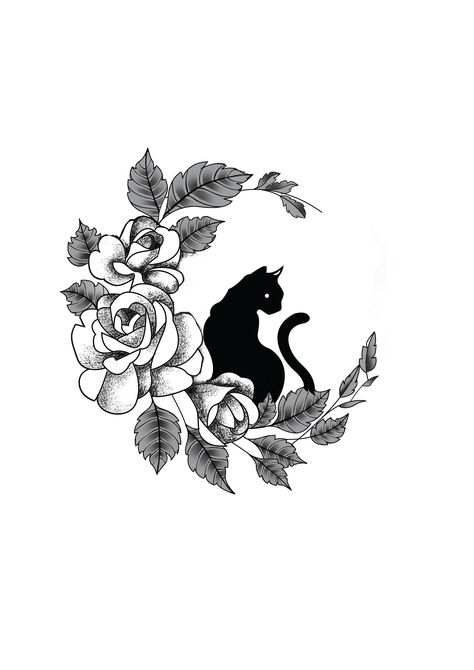 Cat Moon Tattoo, Element Tattoo, Tattoo Wedding Rings, Black Cat Tattoos, Kunst Tattoos, Elements Tattoo, Moon Tattoo Designs, Cat Moon, Cat Tattoo Designs