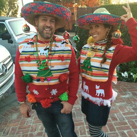 Mexican Christmas Sweater, Mexican Christmas Outfit, Gatsby Christmas, Homemade Ugly Christmas Sweater, Ugly Christmas Sweater Diy Funny, Fiesta Christmas, Funny Christmas Party Games, Christmas Fiesta, Mexican Christmas Decorations