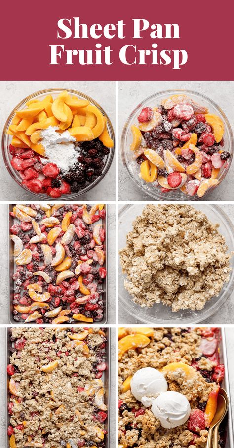 Sheet Pan Fruit Crisp - Fit Foodie Finds Crisp Desserts, Overnight Oatmeal Recipes, Fit Foodie Finds, Fruit Crumble, Fruit Crisp, Fit Foodie, Baked Fruit, Types Of Fruit, Easy Treats