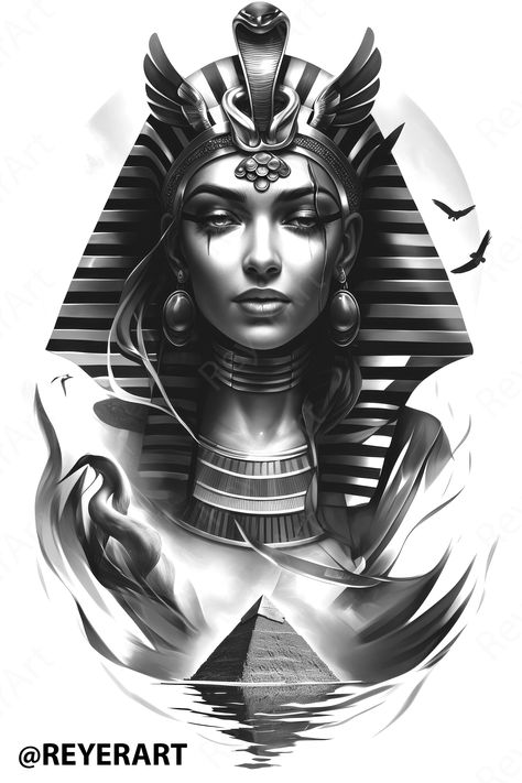 Elevate your tattoo designs with this stunning Procreate brush featuring a powerful goddess and iconic Egyptian elements. Perfect for tattoo artists and digital designers seeking unique stamp designs. Create intricate artwork that captures the mystique of ancient cultures. Ideal for both personal projects and professional use. Unleash your creativity with this must-have digital tool! #TattooDesign #ProcreateBrush #DigitalArt #TattooArtist #EgyptianArt Egyptian Goddess Tattoo, Egyptian Queen Tattoos, Egypt Tattoo Design, Queen Tattoo Designs, Indian Tattoo Design, Egyptian Tattoo Sleeve, Mexican Art Tattoos, Random Designs, Egypt Tattoo