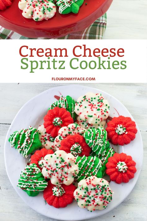 Bandana Short Hair, Cream Cheese Spritz Cookie Recipe, Buttery Spritz Cookies, Cream Cheese Spritz, Cream Cheese Spritz Cookies, Cookie Press Recipes, Christmas Spritz Cookies, Cream Cheese Cookie Recipe, Christmas Cookies Packaging