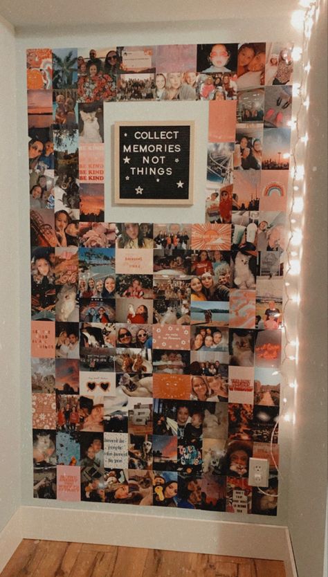 Wall Decor Pictures Aesthetic, Cute Ideas For Pictures On Wall, Picture Wall Ideas Girly, 15 Photo Wall Collage, Wall Collage Set Up Ideas, Picture Wall Of Friends, Cute Ways To Hang Polaroids, Photo Wall Asthetic Ideas, Picture Wall Teenage Room