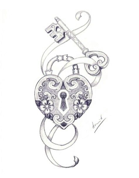 Key To Heart Tattoo, Padlock And Key Tattoo, Vintage Lock Tattoo, Keyhole Tattoo Ideas, Heart Lock And Key Tattoo, Lock And Key Drawing, Key Hole Tattoo, Old Key Tattoo, Padlock Tattoo