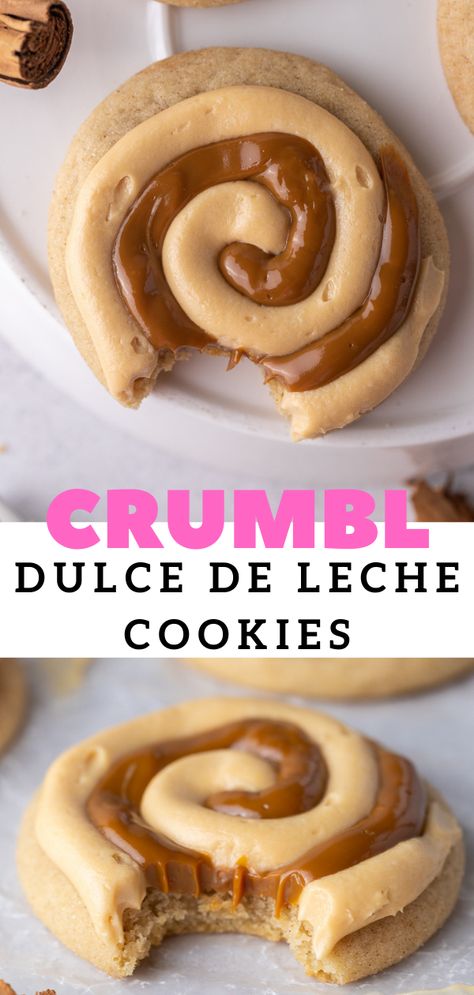 Crumbl Cookie Copycat Dulce De Leche, Homemade Crumble, Fat Cookies, Copycat Cookies, Crumbl Copycat, Specialty Cookies, Crumble Cookie Recipe, Crumble Cookie, Cinnamon Sugar Cookies