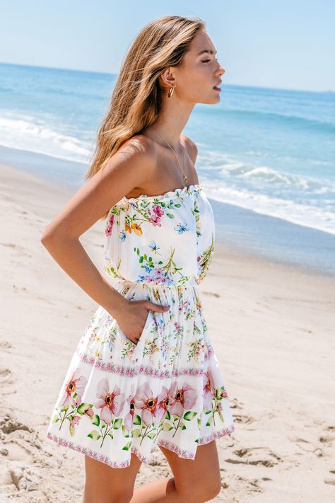 Floral Print Tie Waist Mini Dress Easter Dress For Women, Vsco Dress, Easter Dresses For Women, Mini Dress Strapless, Stylish Fall Outfits, Affordable Swimwear, Cute Summer Dress, Summer Gathering, Beach Dresses Summer