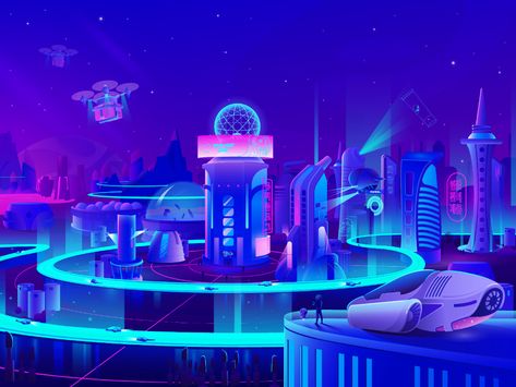 Futuristic space beauty city by Pixel Point on Dribbble Robot City, Vaporwave Room, Virtual City, Space Beauty, Sci Fi Background, Futuristic Space, Neon City, Event Poster Design, City Illustration