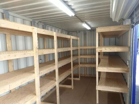 shipping container tool shak Shipping Container Organization, Shipping Container Storage Shed, Shipping Container Shelves, Shipping Container Shelving, Shipping Container Shop Ideas, Sea Can Shed, Shipping Container Sheds Storage, Shipping Container Patio, Shipping Container Shed Ideas