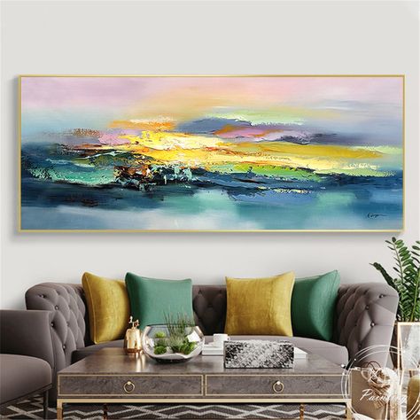 Living Room Acrylic Painting, Color Abstract Painting, Mountain Painting Canvas, Texture Artwork, Blue Abstract Wall Art, Green Artwork, Acrylic Wall Decor, Sea Wall Art, Abstract Painting On Canvas