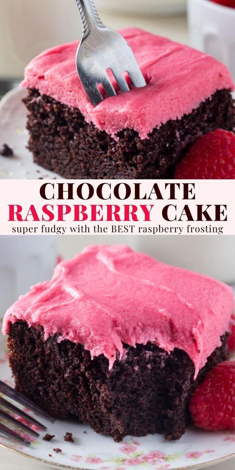 Fudgy Chocolate Cake, Raspberry Frosting, Chocolate Raspberry Cake, Homemade Chocolate Cake, Raspberry Cake, Chocolate Cakes, Chocolate Raspberry, Frosting Recipes, Homemade Chocolate