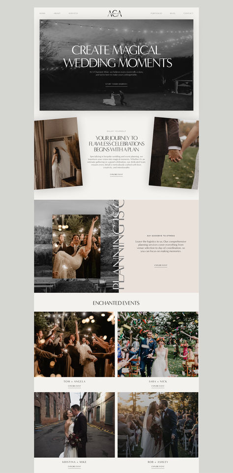 Wedding Planner Website for Luxury Event Planner Wedding Web Design Inspiration, Wedding Planning Website Design, Website Events Page Design, Modern Clean Wedding, Wedding Planner Website Design, Wedding Website Ideas, Event Planner Branding, Planner Website, Wedding Planner Website