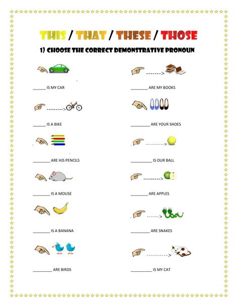 Demonstrative pronouns online worksheet for Elementary. You can do the exercises online or download the worksheet as pdf. Demonstrative Adjectives Worksheet, Demonstrative Pronouns Worksheet, Pronouns Exercises, Speech Worksheets, Tenses Chart, Demonstrative Pronouns, English Knowledge, Reading Comprehension For Kids, Alphabet Writing Practice