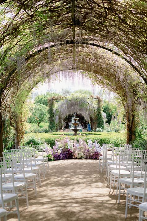 Estate Garden Wedding, Fountain Wedding Ceremony, Wisteria Archway, Alowyn Gardens, Greenhouse Wedding Ceremony, Hoco Themes, Ethereal Garden Wedding, Fairy Garden Wedding, Farm Wedding Ceremony