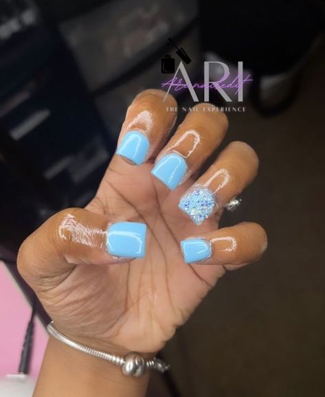 Bday Nails Ideas Short Blue, Short Square Acrylic Nails Light Blue, Best Acrylic Nails Short Square, Baby Blue Short Square Nails, Short Nails Jewels, Blue Shorties Nails Square, Dope Short Nail Designs Blue, Xs Acrylic Nails, Blue Acrylic Nails Short Square