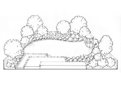 Give depth to a shallow space with diagonal lines and a central focal point. Shallow Garden Design, Wide Shallow Garden Design, Shallow Garden, Garden Landscaping Design Ideas, Hgtv Garden, Backyard Garden Layout, Garden Design Layout, Pool Noodle, Garden Design Plans